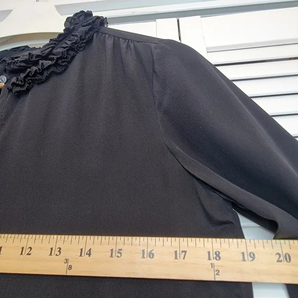 J.CREW Silk Ruffle High Neck Black Blouse Women's 6P Long Sleeves Ruffle Cuffs - Picture 9 of 11